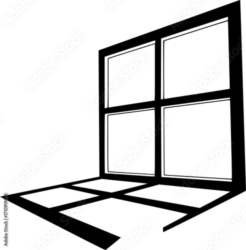 
Simple black silhouette of a four pane window with a unique perspective vector illustration