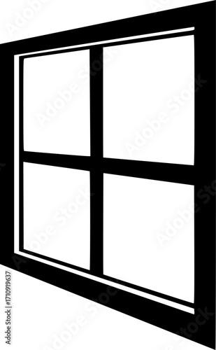 
Simple black silhouette of a four pane window with a unique perspective vector illustration