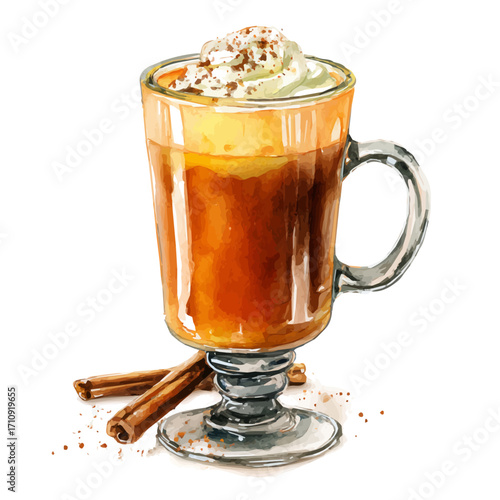 Hot Buttered Rum in watercolor style, vector illustration, isolated on white background.
