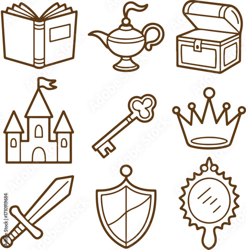 Fairy Tale Icons Collection. A Magical Assemblage of Fantasy and Adventure Elements