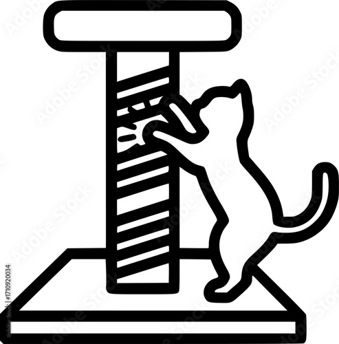 Cat scratching post outline icon vector
