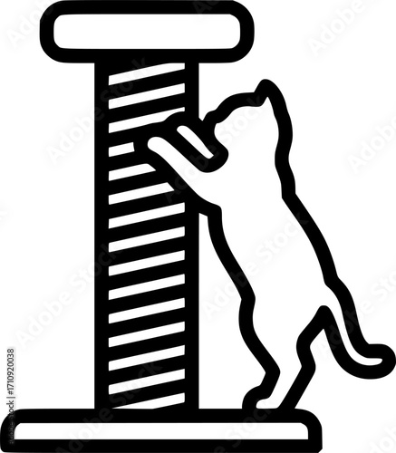 Cat scratching post outline icon vector
