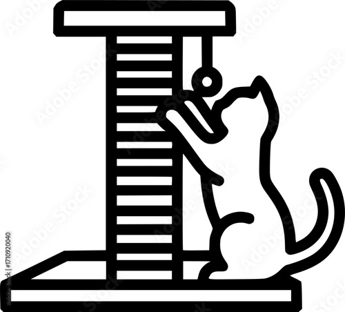 Cat scratching post outline icon vector
