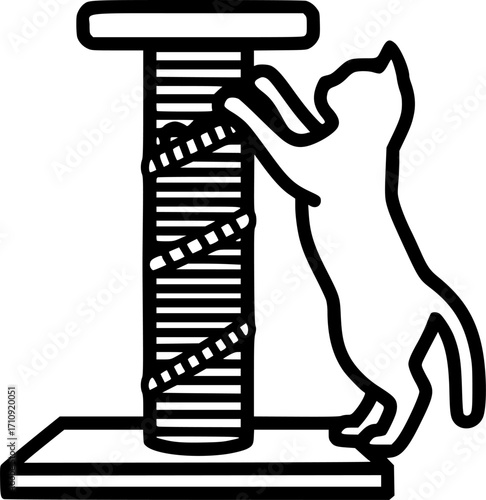Cat scratching post outline icon vector
