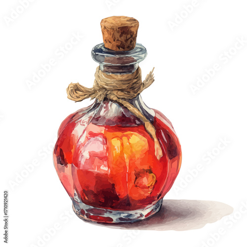 A watercolor painting of Halloween Potion Bottle, vector illustration on white background.