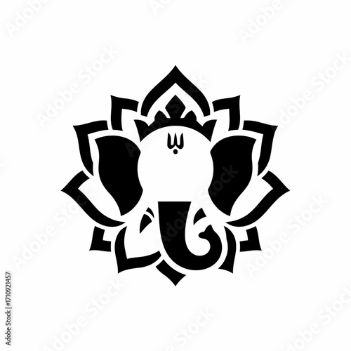 Vector art of elegant ganesha illustration, showcasing the deity within a lotus flower, symbolizing purity, enlightenment, and auspicious beginnings