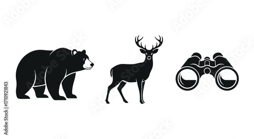 Wildlife Icons Clipart | Bear, Deer, Binoculars Vector Illustration for Hunting, Nature, Adventure, Safari and Outdoor Exploration Design