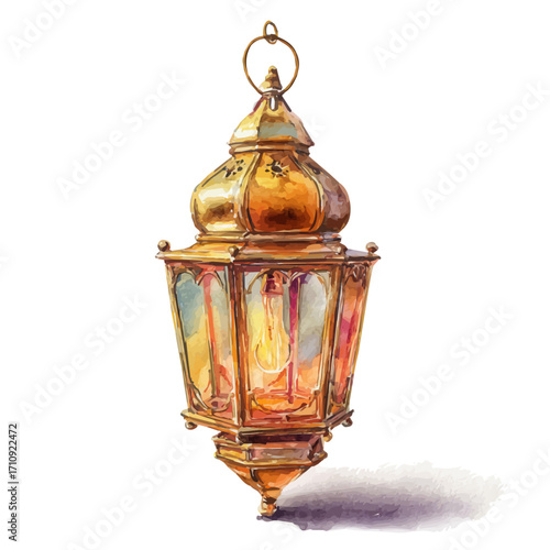 Watercolor vector illustration of Eid Lantern, isolated on white background.