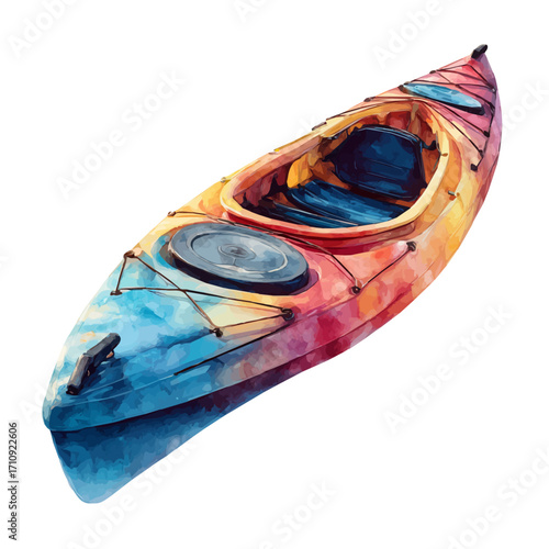 Kayak, watercolor painting, vector illustration, isolated on a white background.