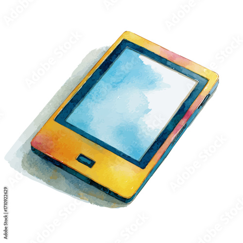 E-reader, watercolor painting, vector illustration, isolated on a white background.