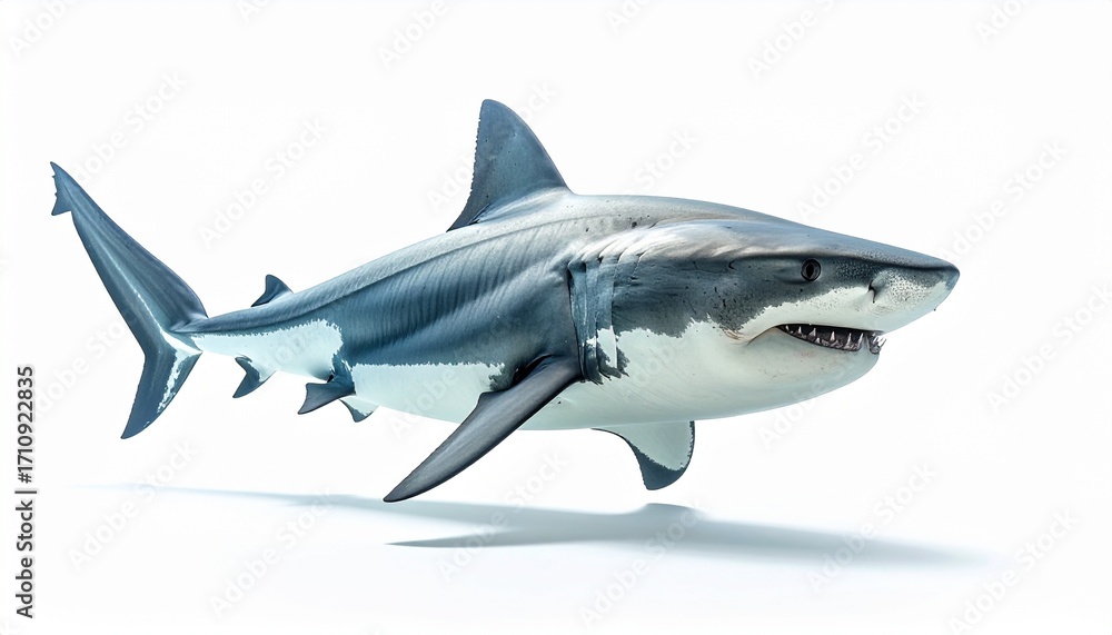 Naklejka premium Bull shark in full view on white studio background 