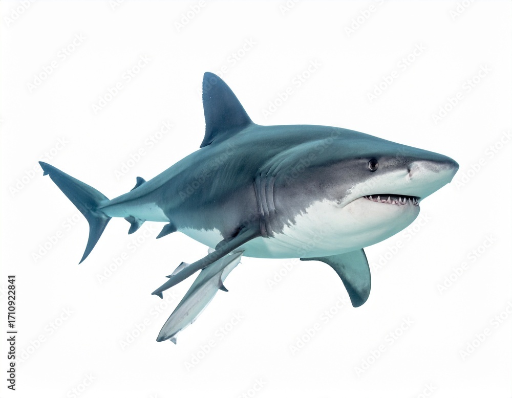Fototapeta premium Bull shark in full view on white studio background 