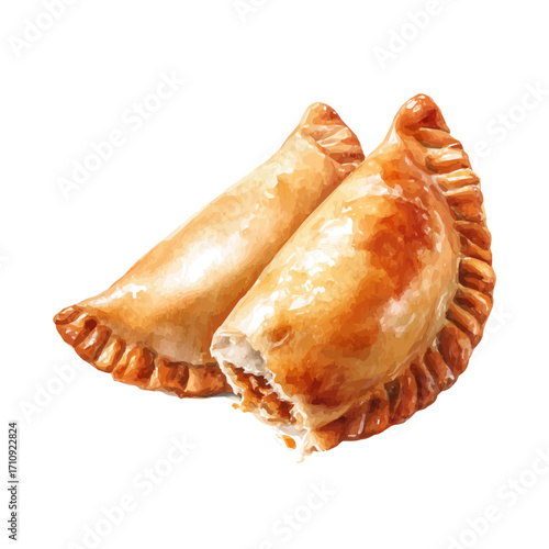 Empanada, watercolor painting, vector illustration, isolated on a white background.