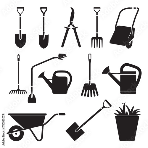 Gardening Tools Silhouette Set