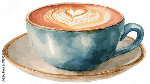 Watercolor Cappuccino Vector Coffee Cup Illustration