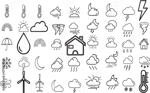 Weather Line Icons Set – Minimal Climate Forecast Symbols for Mobile App and Web UI