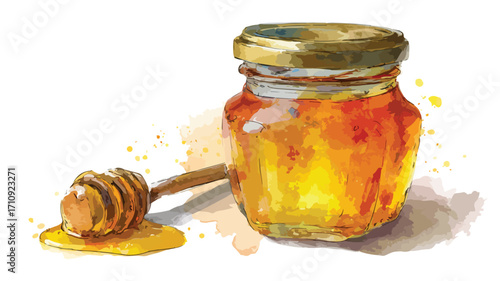 Elegant Watercolor Honey Jar Vector Illustration for Sweet Golden Food Designs