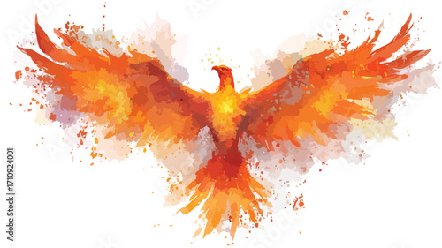 Elegant Phoenix Rising from Ashes Watercolor Painting for Success and Rebirth