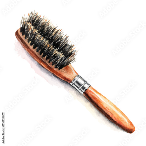 Watercolor vector illustration of Hairbrush, isolated on white background.