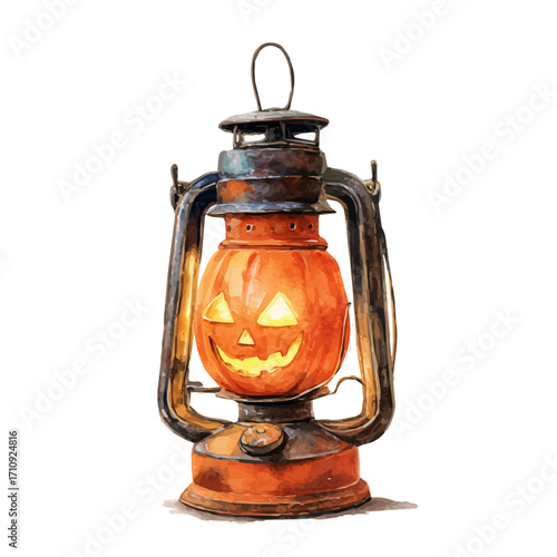 Halloween Lantern in watercolor style, vector illustration, isolated on white background.