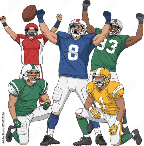Vector, illustration, American football team winning the match, sports, poster, background