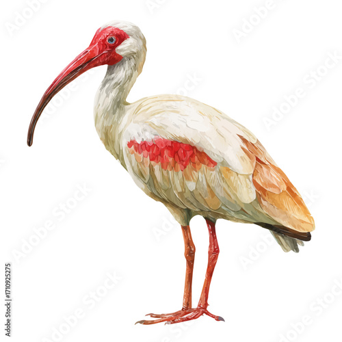 A watercolor painting of Ibis, vector illustration on white background.