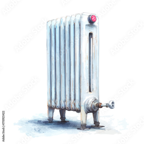 Electric Radiator, watercolor painting, vector illustration, isolated on a white background.