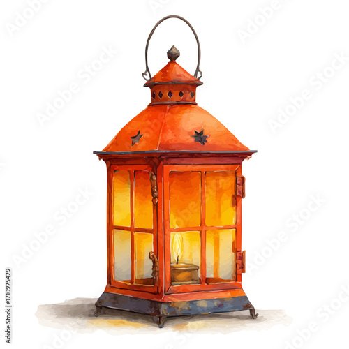 Halloween Lantern, watercolor painting, vector illustration, isolated on a white background.