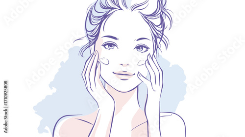 Professional Young Woman Applying Face Skincare Moisturizer with Care and Precision