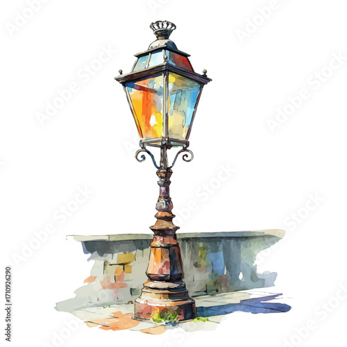 Lamp, watercolor painting, vector illustration, isolated on a white background.