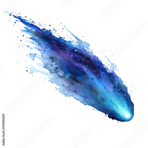 Watercolor vector illustration of Comet, isolated on white background.