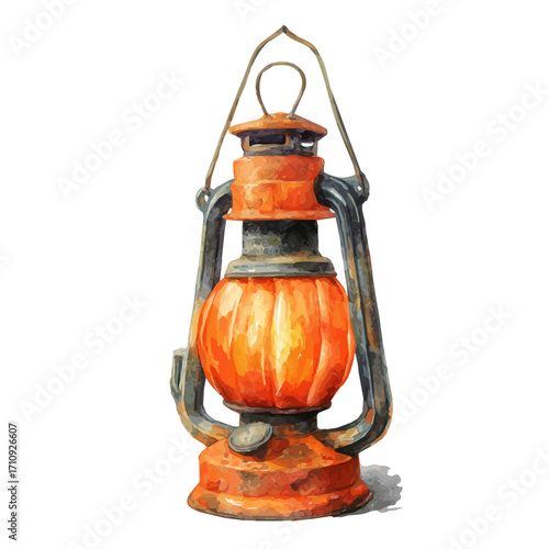 Watercolor vector illustration of Halloween Lantern, isolated on white background.