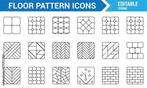 Vector floor pattern icons collection with editable stroke designs for home, decor, and architectural projects