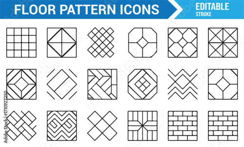 Floor pattern symbols pack showing seamless tile, brick, parquet, and decorative geometric vector design