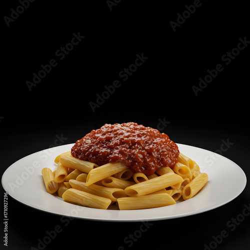 Delicious penne pasta topped with savory tomato sauce, perfect for Italian cuisine promotions