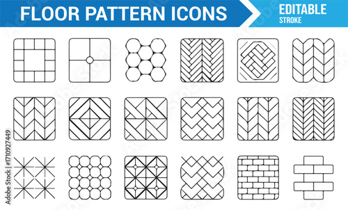 Collection of editable floor icons for architecture, construction, tiling, and interior decoration projects