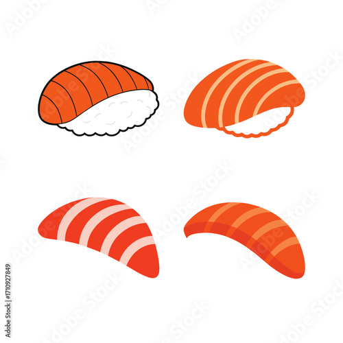 Four pieces of salmon nigiri sushi art on transparent background