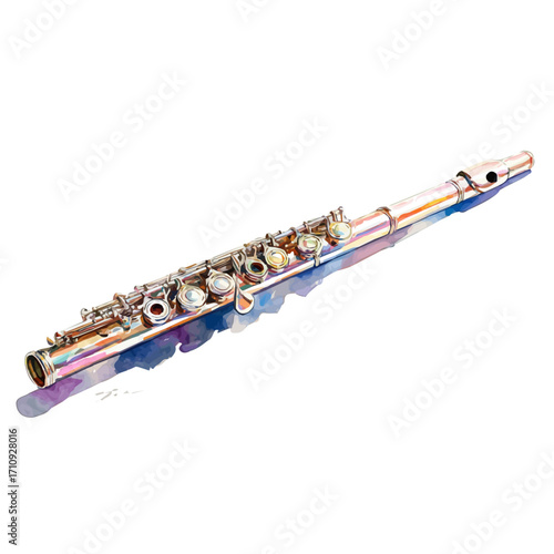 Watercolor vector illustration of Flute, isolated on white background.