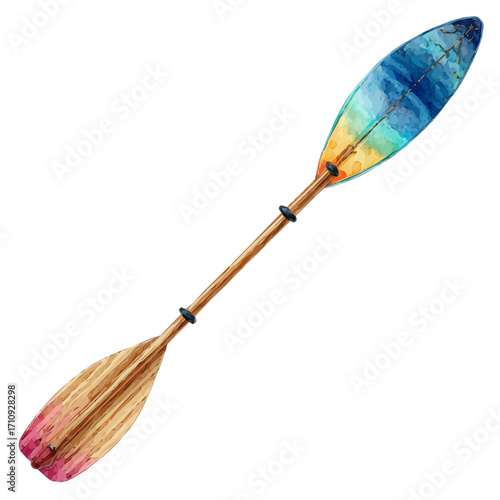 A watercolor painting of Kayak Paddle, vector illustration on white background.