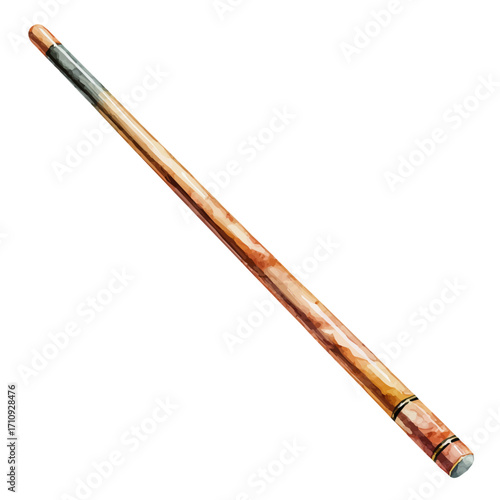 Watercolor vector illustration of Cue Stick, isolated on white background.