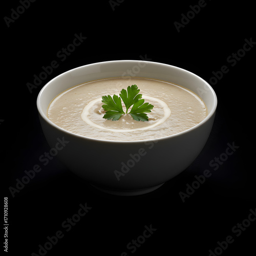 Creamy mushroom soup with parsley garnish, a comforting and warming gourmet meal idea