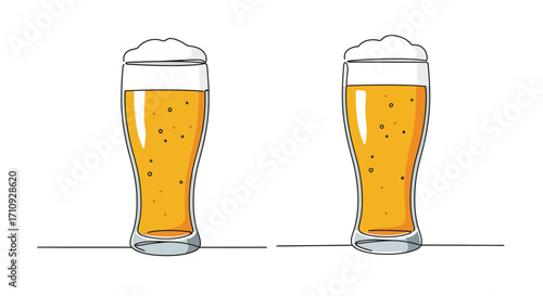 Two glasses of golden beer stand side by side in illustration