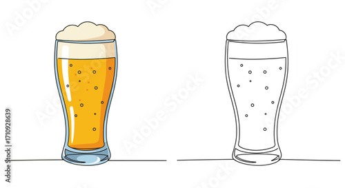 A colorful and outlined illustration of a full glass of beer