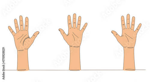 Three outstretched human hands simple illustration on a white background