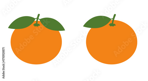 Two bright oranges with green leaves presented on a white background