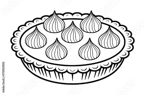 Black and White Illustration of a Pie with Swirls of Cream or Meringue