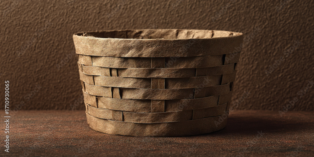 Fototapeta premium Round woven paper basket, eco packaging design - AI generated