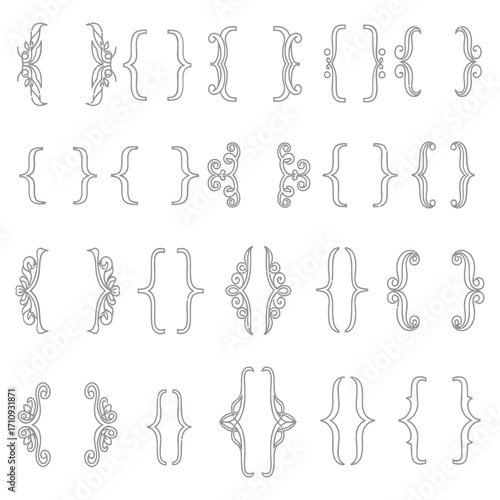 Ornate Curly Braces and Parentheses Vector Set for Graphic Design