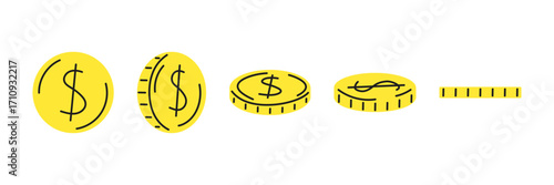 Gold coin dollar symbols. Vector money, coin. Finance elements