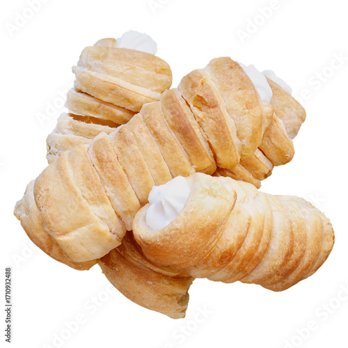 Isolated stack of Cannoncini flaky puff pastry cream horns